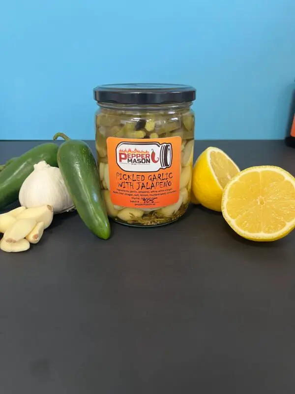 Pickled garlic with jalapeños