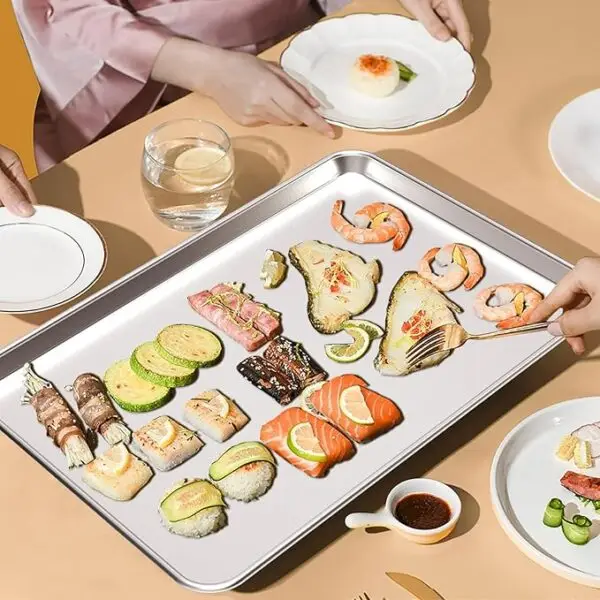 baking sheet with food